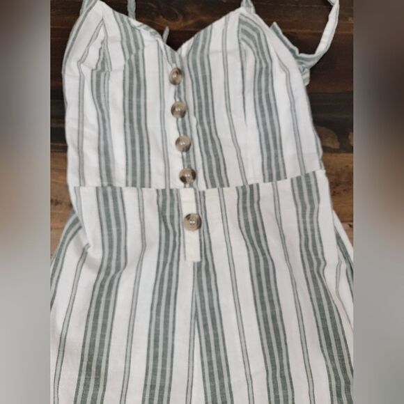 JAPNA Cotton Ivory Grey Jumpsuit  Wide Leg Open Back Striped Stretch Buttoned S - Picture 4 of 10